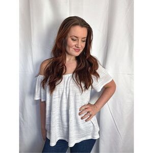 Anthropologie White Off-the-Shoulder Textured Blouse